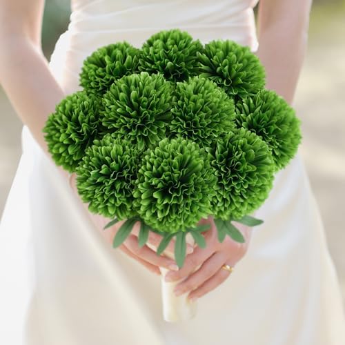 BonBlooms Artificial Chrysanthemum Flowers Ball 10pcs Green