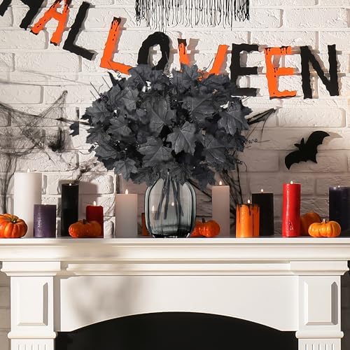 Mosoan 6 Pack Halloween Decorations Artificial Maple Leaf Stems