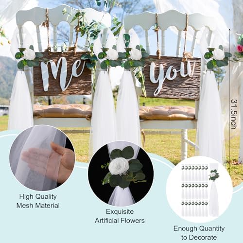24 Piece Wedding Hydrangea Gardenia Chair Decor with Tulle Tails