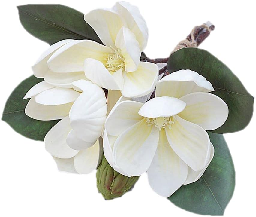 Leadigol 3Pcs White Silk Magnolia Flowers Bouquet Decoration