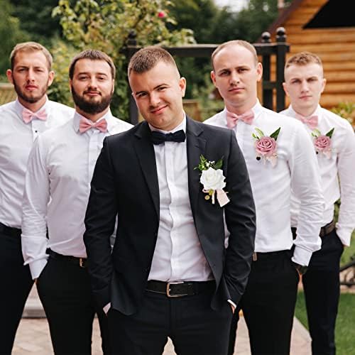 Karenhi 12 Pcs Artificial Wedding Bouquets and Boutonniere Set Rose White