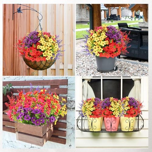 16 Bundles UV Resistant Artificial Flowers for Outdoor Use