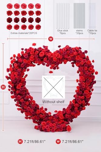 Dark Red Artificial Flower Heart Shape Wedding Arch Backdrop