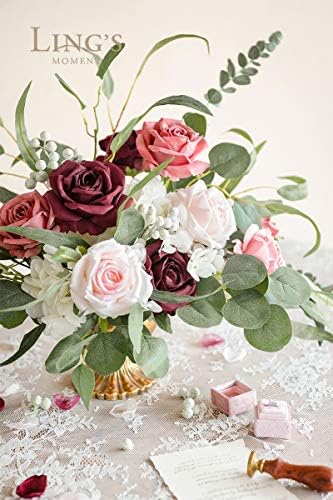 Lings Moment Artificial Burgundy Flowers 16pcs