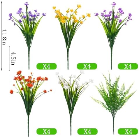 Uieke 24PCS Artificial Flowers for Outdoor Garden Decor