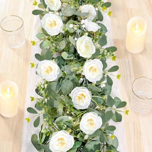ASTRYAS 2 Pack Artificial Eucalyptus Garland with Flowers