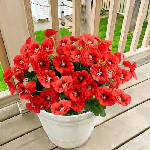 Agusbagli 6-Piece Artificial Pansy Flowers Set Red