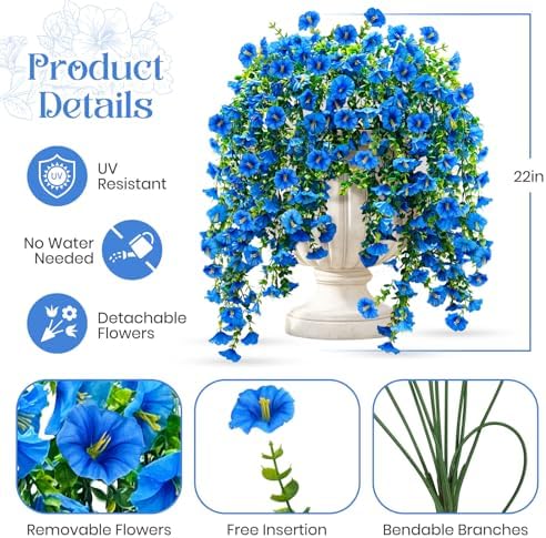 ICX 4PCS Artificial Hanging Morning Glory Flowers Blue