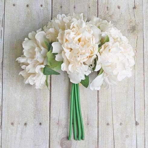 BalsaCircle 11 Inch Cream Silk Peony Bouquet