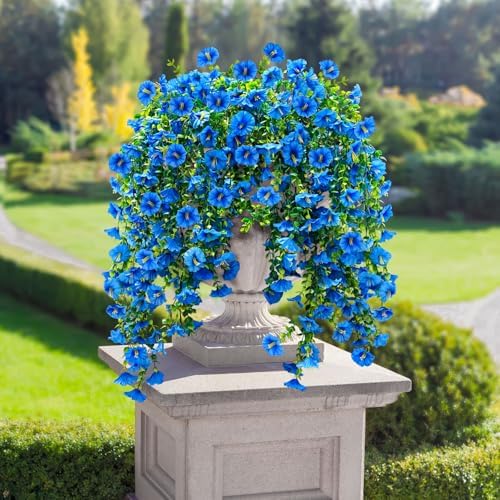 ICX 4PCS Artificial Hanging Morning Glory Flowers Blue