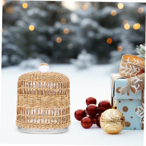 Zerodeko Glass Candle Dome Holder with Rattan Wrap Decorative Cover