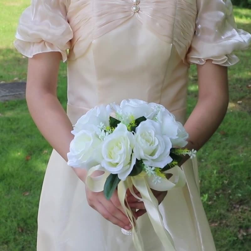 White Silk Artificial Wedding Bouquet 20x24cm 1 Count Classic Elegant Style