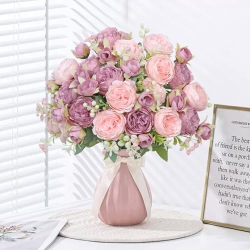 SOMYTING Artificial Pink Peonies Flowers Bouquets 2PCS