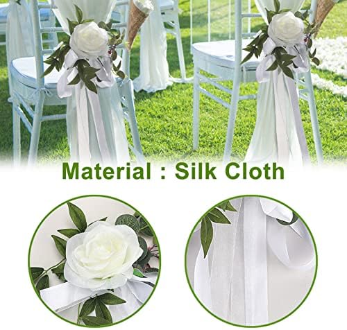 6PCS Wedding Chair Decorations with Flowers and Ribbons