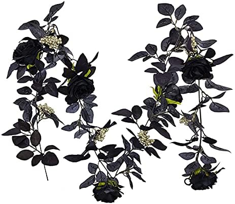 BFYDOAA 180cm Artificial Black Rose Vine Halloween Garland