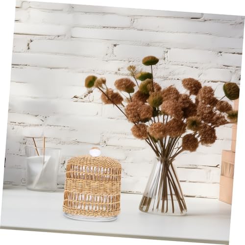 Zerodeko Glass Candle Dome Holder with Rattan Wrap Decorative Cover
