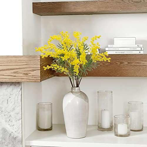 DILATATA Artificial Yellow Mimosa Flowers 165 Inch 6Pcs Spring Decor
