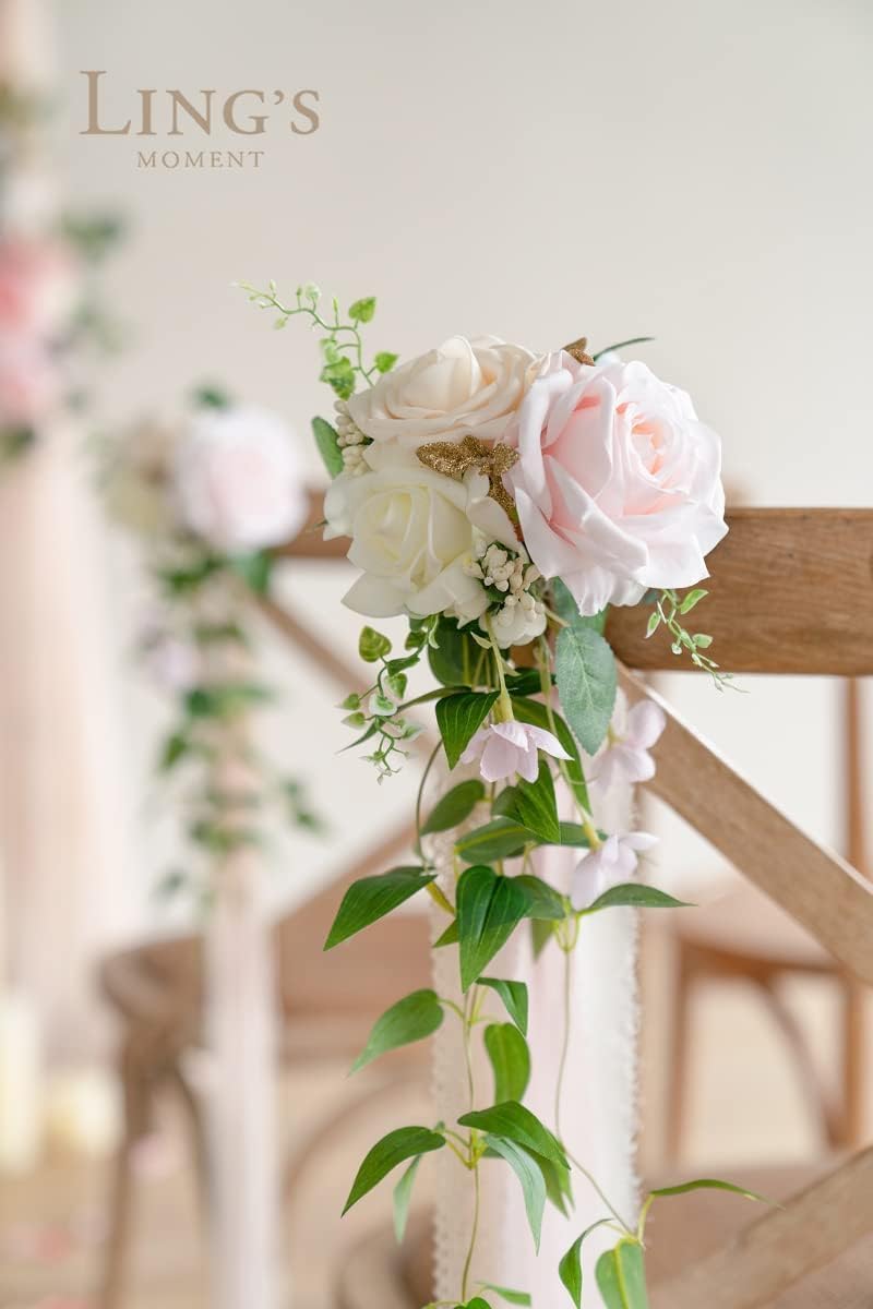 Lings Moment Artificial Flowers 50Pcs Cream Roses Decor with Stems