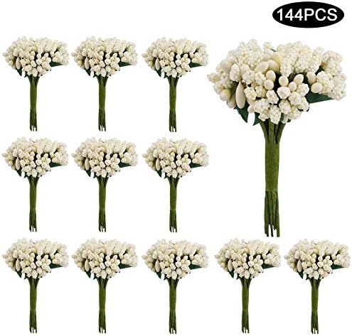 LAOSEP RTWAY 144 Pcs Artificial Pip Berry Picks White
