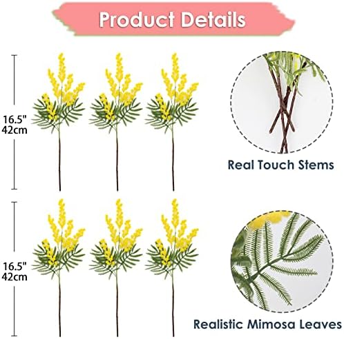 DILATATA Artificial Yellow Mimosa Flowers 165 Inch 6Pcs Spring Decor
