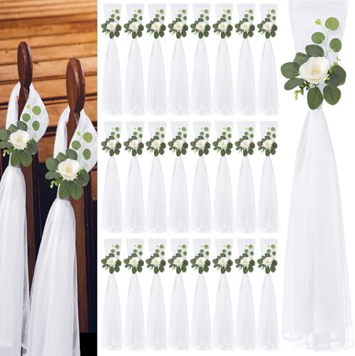 24 Piece Wedding Hydrangea Gardenia Chair Decor with Tulle Tails