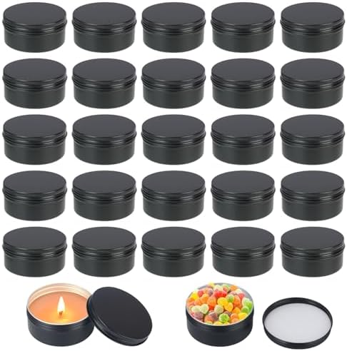 48 Pack 4 Oz Black Metal Round Tins with Screw Lid