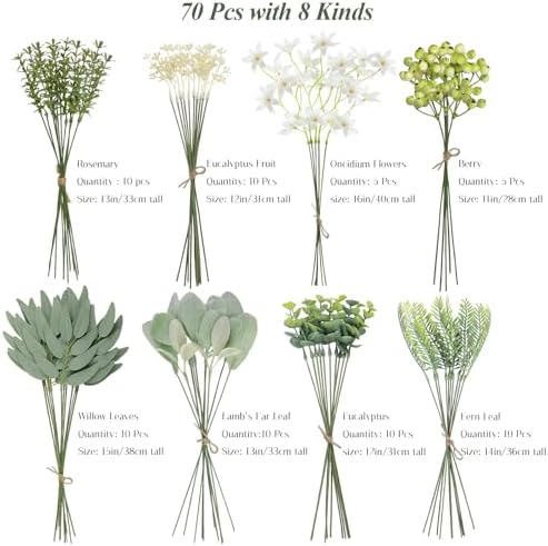 Alynsehom Artificial Flower Stems Set 70 Pcs Wedding Decor