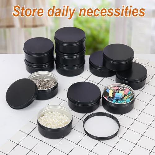 48 Pack 4 Oz Black Metal Round Tins with Screw Lid