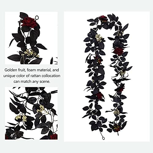 BFYDOAA 180cm Artificial Black Rose Vine Halloween Garland