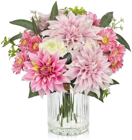 Briful Artificial Flower Arrangement with Glass Vase
