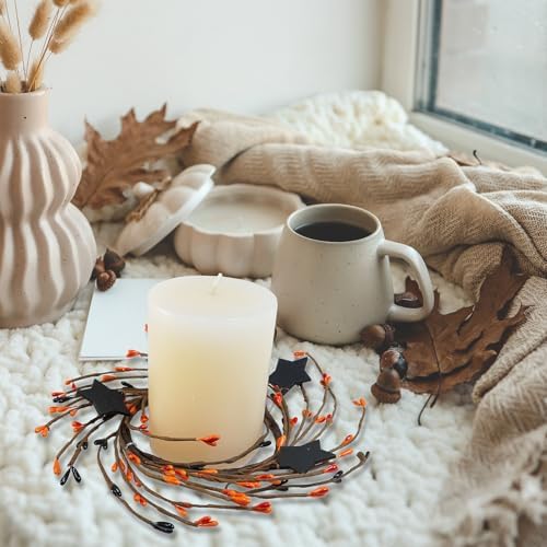 Winlyn 4 Pack Halloween Candle Rings with Wooden Stars