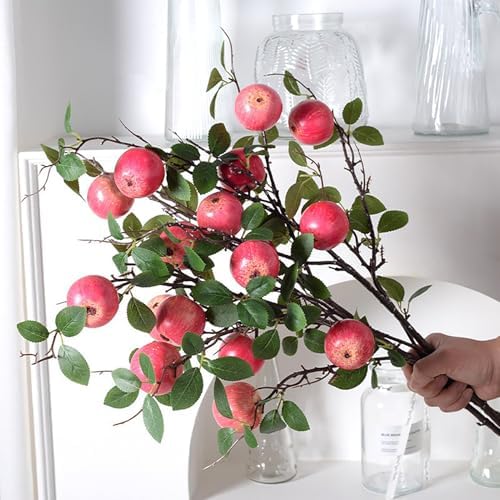 24 Pcs Artificial Apple Branches with Green Leaves and Flowers