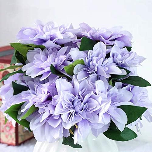 10 Heads Purple Artificial Dahlia Flowers for Home Wedding Party