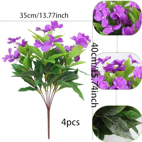 4 Pcs Artificial Impatiens Flowers for Outdoor Decor