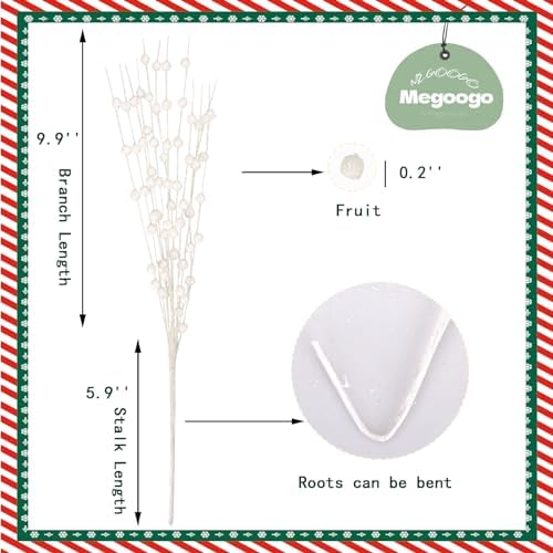 12 PCS Christmas Glitter Berry Stems 158 Inch