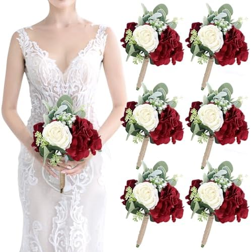 Artificial Flowers Bridesmaids Bouquets Set of 6