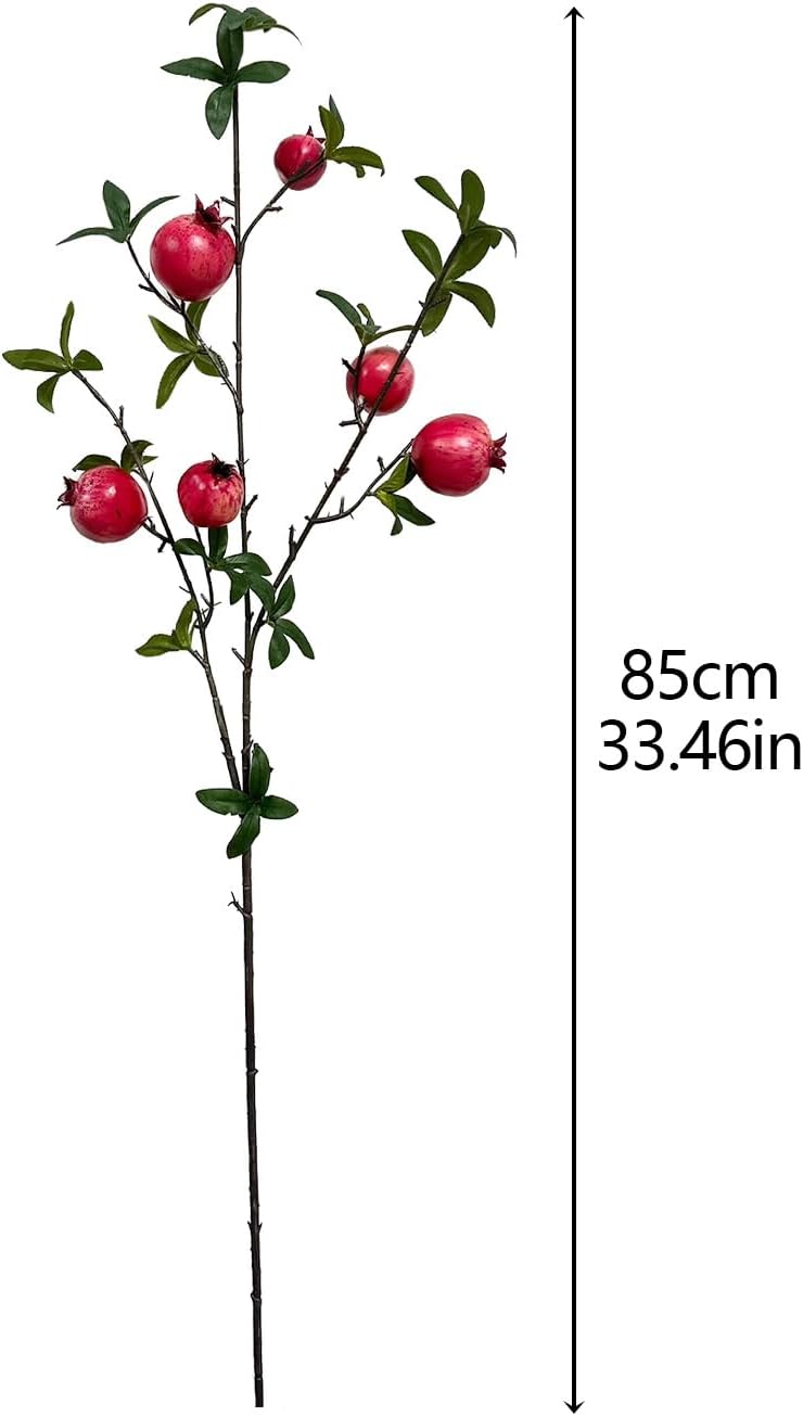 4PCS Faux Pomegranate Flower Bouquet Artificial Flowers with Green Leaves