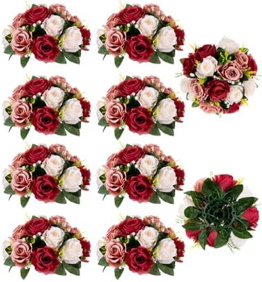 BLOSMON Flower Balls Wedding Centerpieces 10 Pcs Burgundy White Artificial Flowers