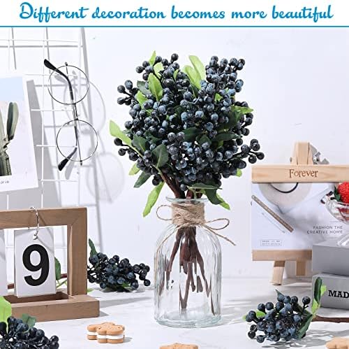 Yunsailing 30 Pcs Artificial Blueberry Stems Set