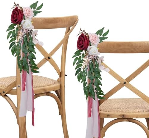 6PCS Wedding Artificial Aisle Chair Flowers Decor with Chiffon Ribbons