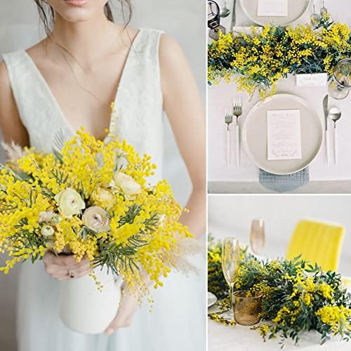 DILATATA Artificial Yellow Mimosa Flowers 165 Inch 6Pcs Spring Decor