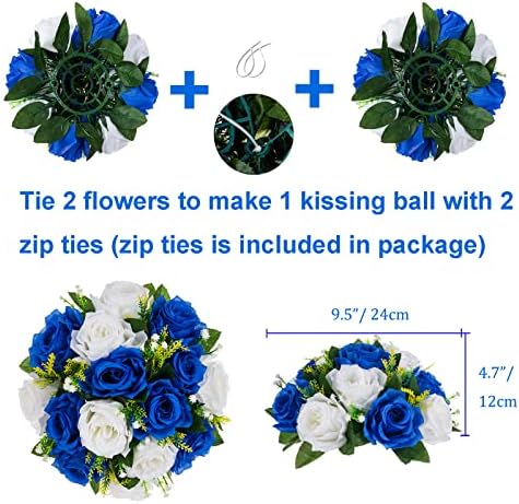 BLOSMON Royal Blue White Flower Balls Centerpiece 2 Pcs