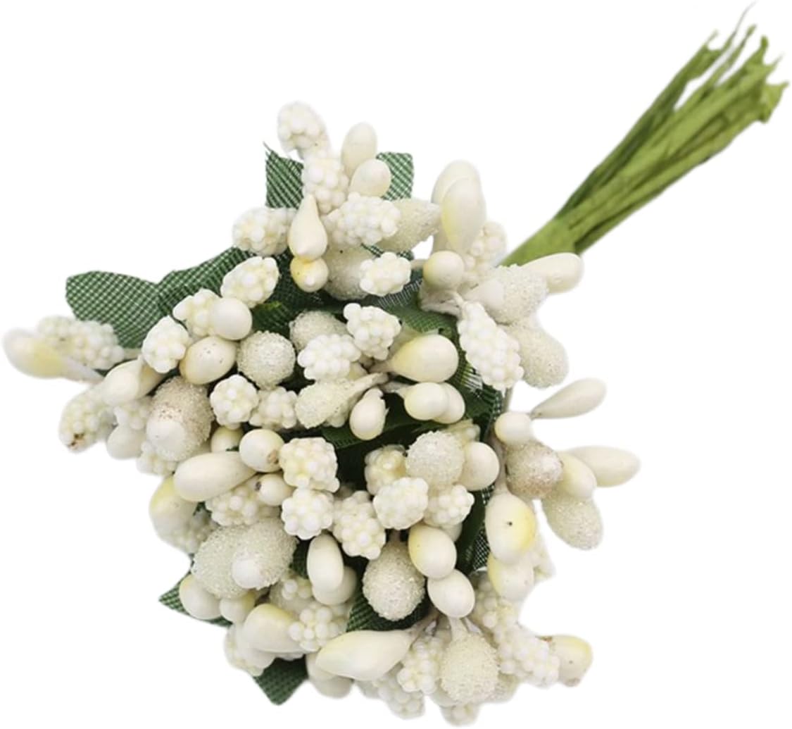 QueenBox 12 Pcs Artificial Pearl Berry Flowers for Decor