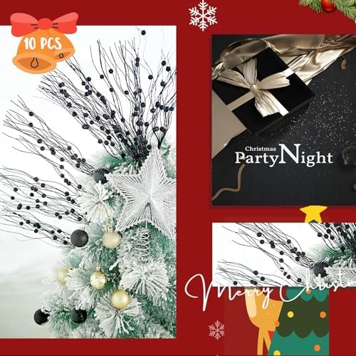 6Pcs Artificial Glitter Berry Stems for Christmas Decorations