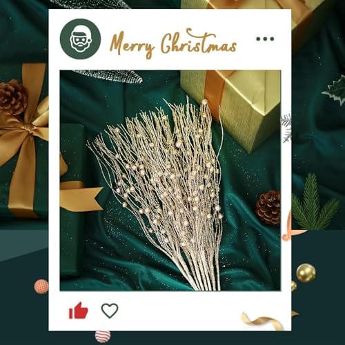 6Pcs Glitter Berry Stems for Christmas Decor