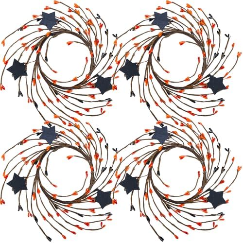 Winlyn 4 Pack Halloween Candle Rings with Wooden Stars