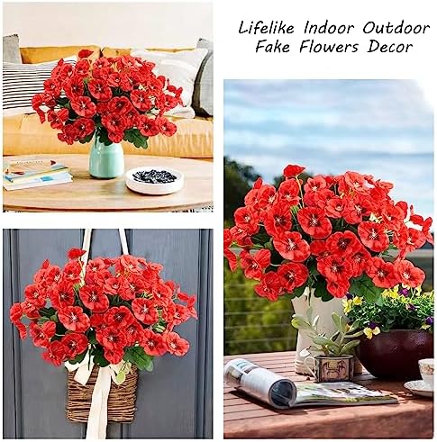Agusbagli 6-Piece Artificial Pansy Flowers Set Red