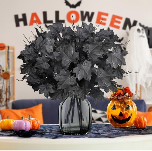 Mosoan 6 Pack Halloween Decorations Artificial Maple Leaf Stems