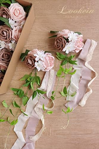 Lookein Set of 8 Pew Flowers Dusty Rose Wedding Decor