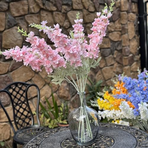 IPOPU Pink Delphinium Artificial Flowers 6pcs Real Look